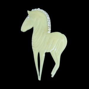 Off White Plastic And Clear Rhinestone Zebra Brooch